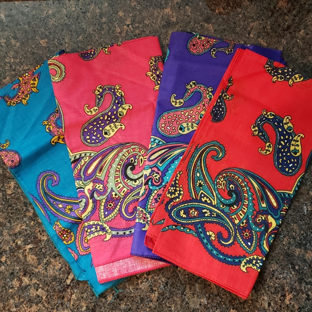 NEW Bundle of 4 Colorful Vintage Bandanas